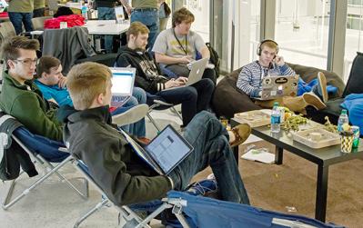 Participants work on their projects at the 2017 HackIllinois