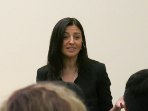 Ulku Rowe speaks during her keynote address on Oct. 27, 2016.