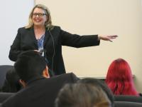 Alumna Lynne Thieme gave a lively presentation at the WCS Spring Awards Banquet.