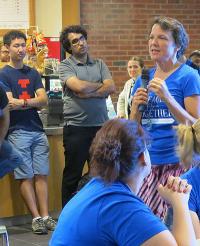 Cinda Heeren (right) gave a brief explanation of segfaults during the Celebrating CS @ ILLINOIS event.