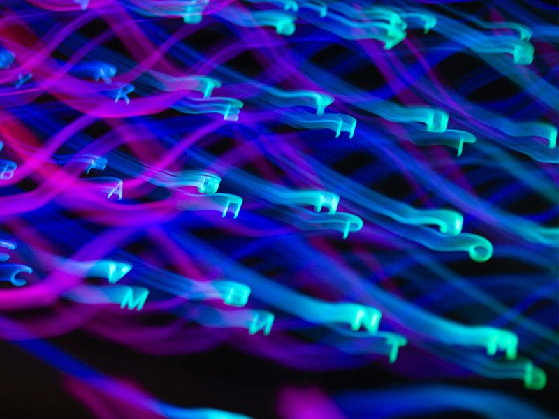 Purple and light blue squilly lines on a black background.