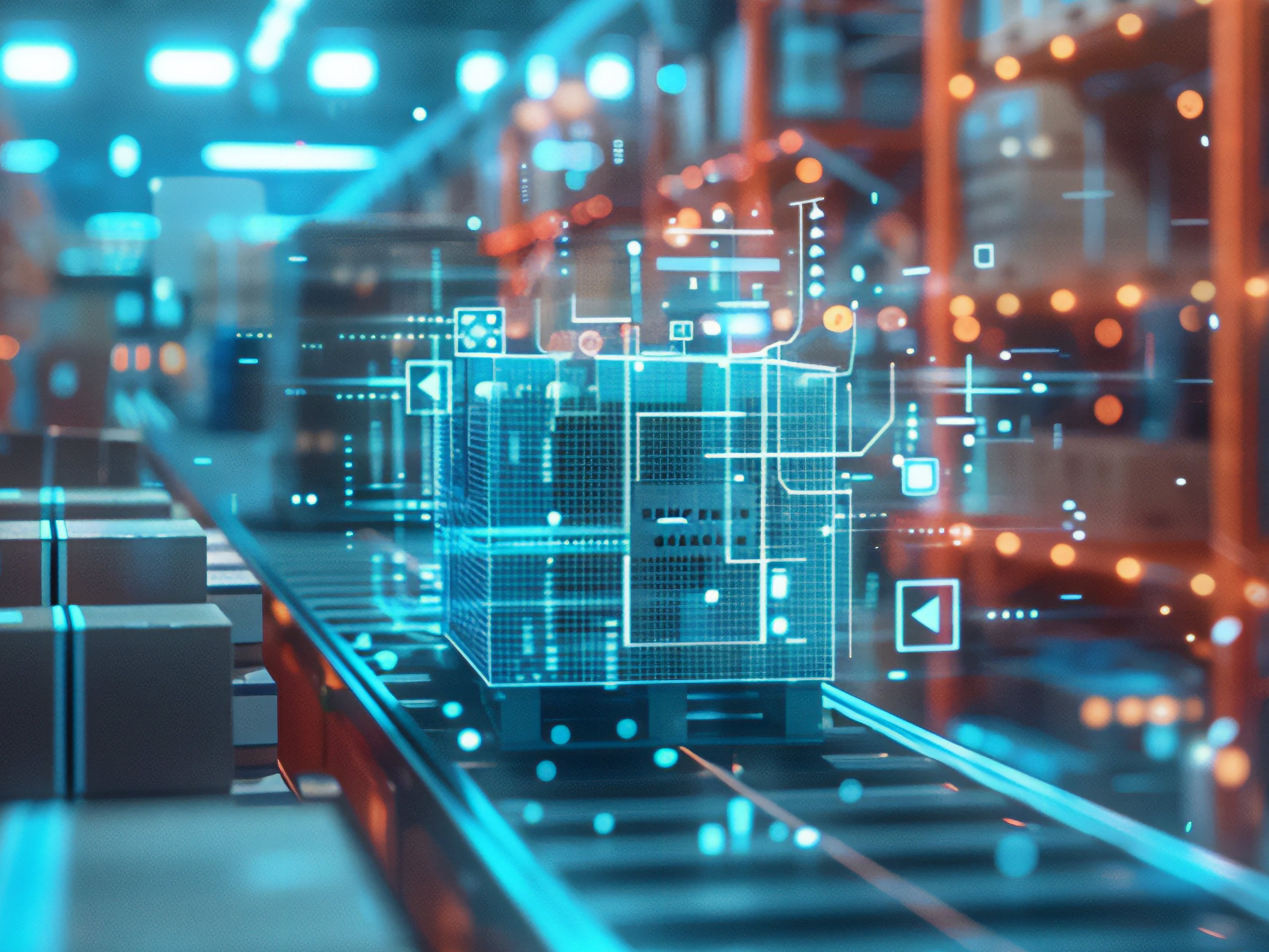 A woman in a while coat points at colorful circles and lines.