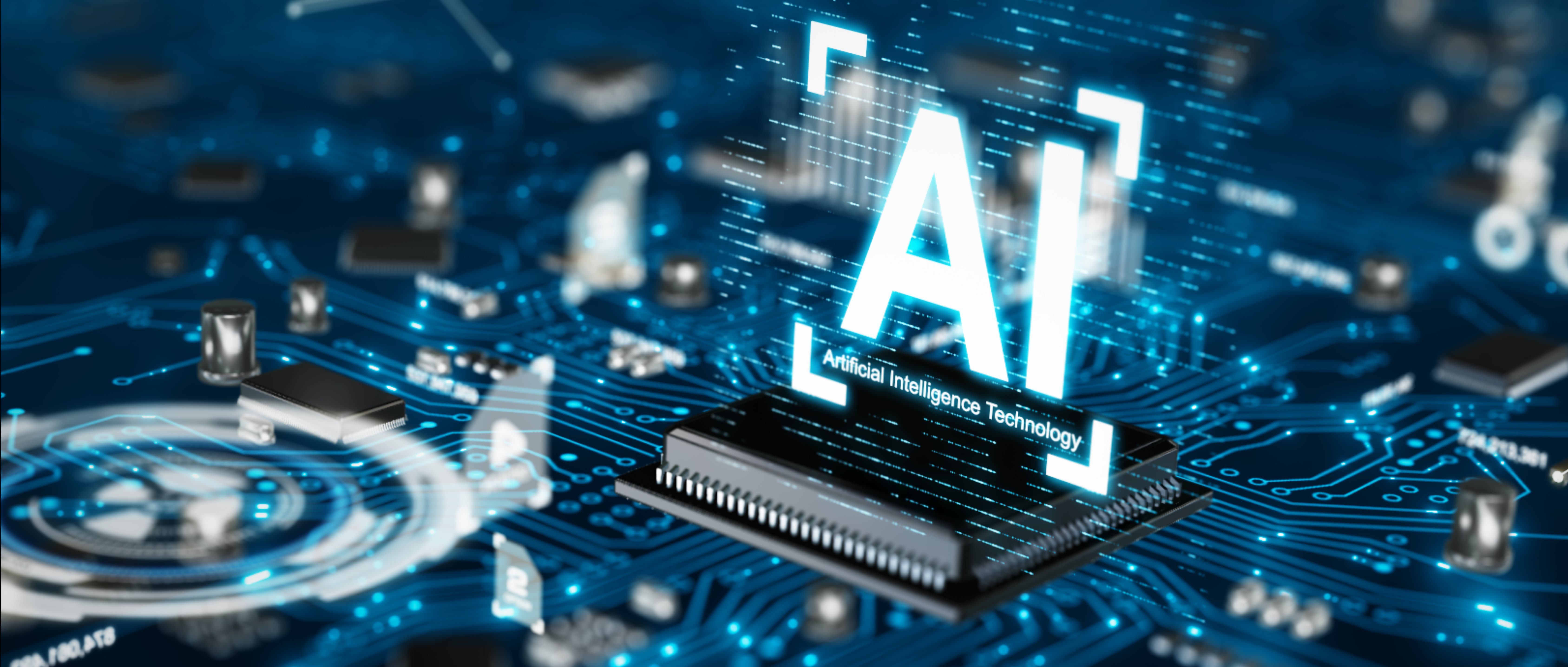 3D render AI artificial intelligence technology CPU central processor unit chipset on the printed circuit board for electronic and technology concept