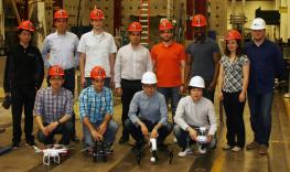Members of the autonomous vision-based robotic system project include front row (l-r) Kevin Han, Jacob Lin, Joseph DeGol, and Ka Wai Tsoi; back row (l-r) Xinke Deng, Tim Bretl, Derek Hoiem, Mani Golparvar-Fard, Nour Dabboussi, Joseph Yaw Darko Akyeampong, Rebecca Nothof, and David Hanley.