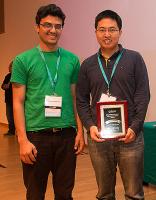 Third place in the 2014 CSAW Applied Research challenge went to CS @ ILLINOIS grad student Muhammad Naveed (left) and Indiana University grad student Xiaoyong Zhou.