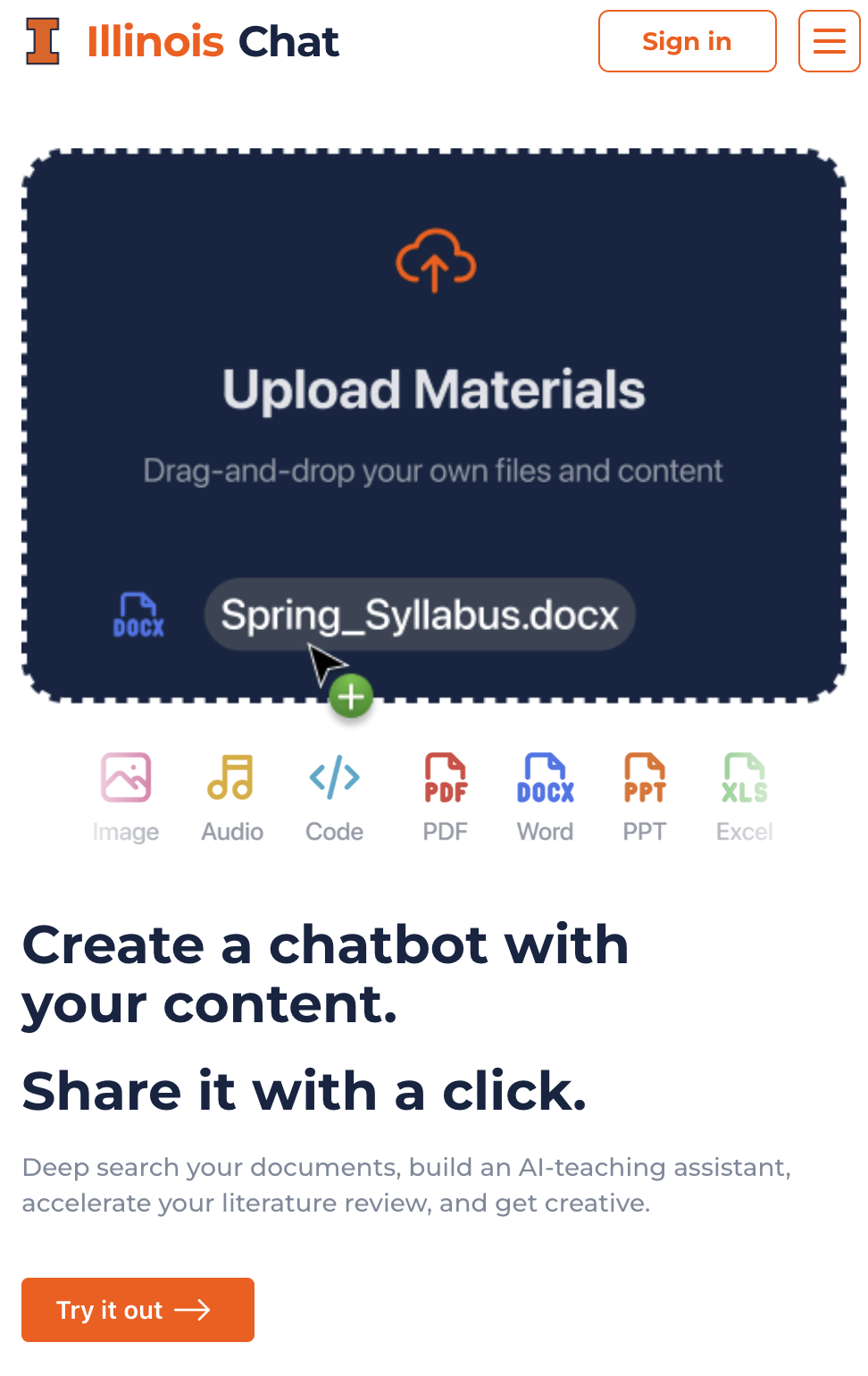 Screenshot of the Illinois Chat webpage in 2025.