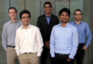 The 2013 Siebel Scholars: (l to r) Jonathan Tedesco, Harshit Kharbanda, Manoj Krishnan, Arpit Agarwal, and Ali Vakilian.