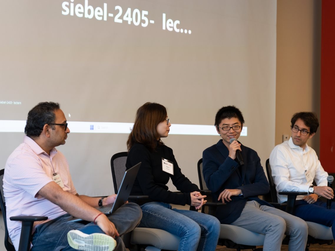 Panelists discuss LLM Evaluation and Benchmark during the 2025 AICE fall symposium. From left to right: Pradeep Natarajan, Zoey Li, Bin Hu, and Tal August.