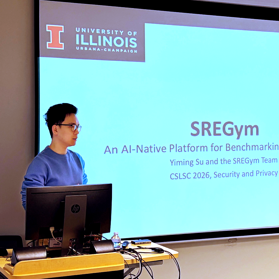 Yiming Su delivering a power point presentation on SRGEGym.