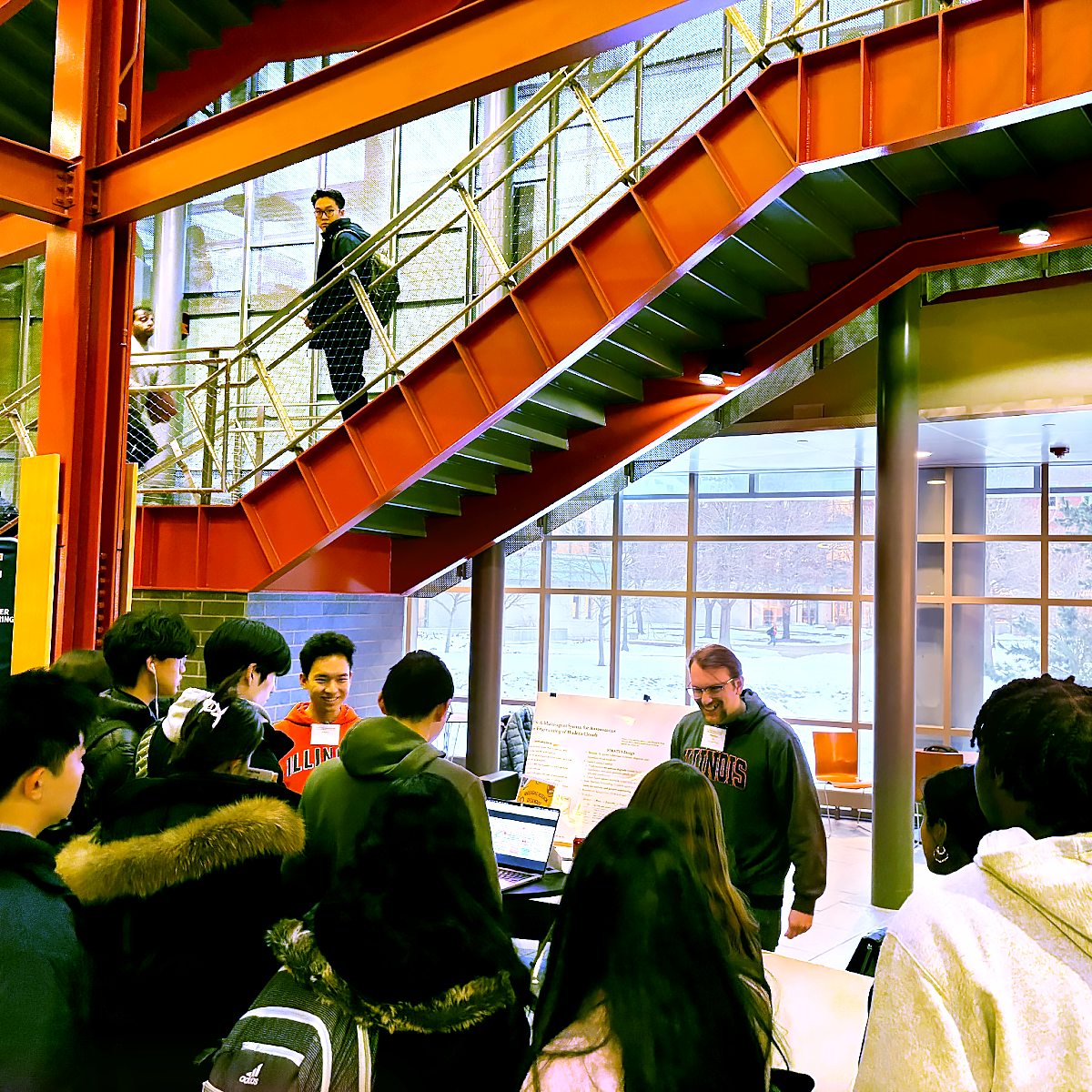 SRGEGym demonstration in the lobby of the Siebel Center for Computer Science.