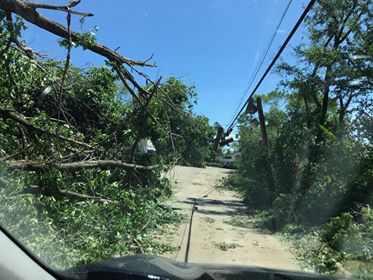 Road blocked by Derecho damage.