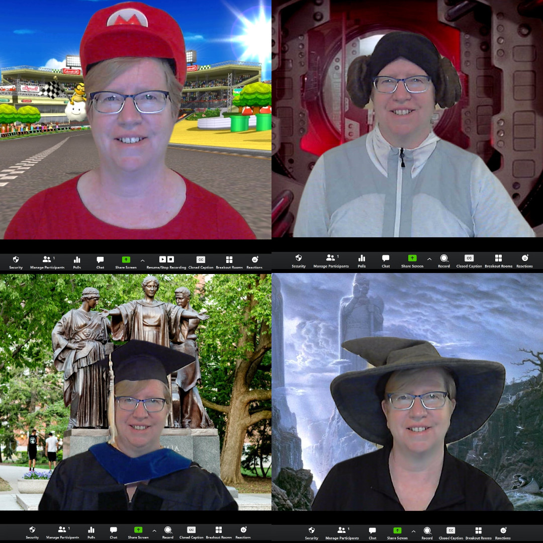 Kravets connected with students last spring on Zoom by donning different hats and costumes - from Mario and Yoshi to Gandalf and Leia. This fall semester, the professor uses her passion for photography to engage students on Zoom.