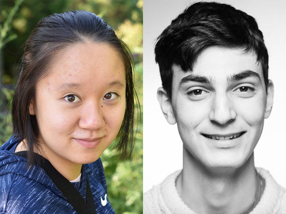 Illinois CS students Kylie Zhang, left with dark hair and dark blue shirt, and Grant Garrett-Grossman, right with dark hair and white sweater