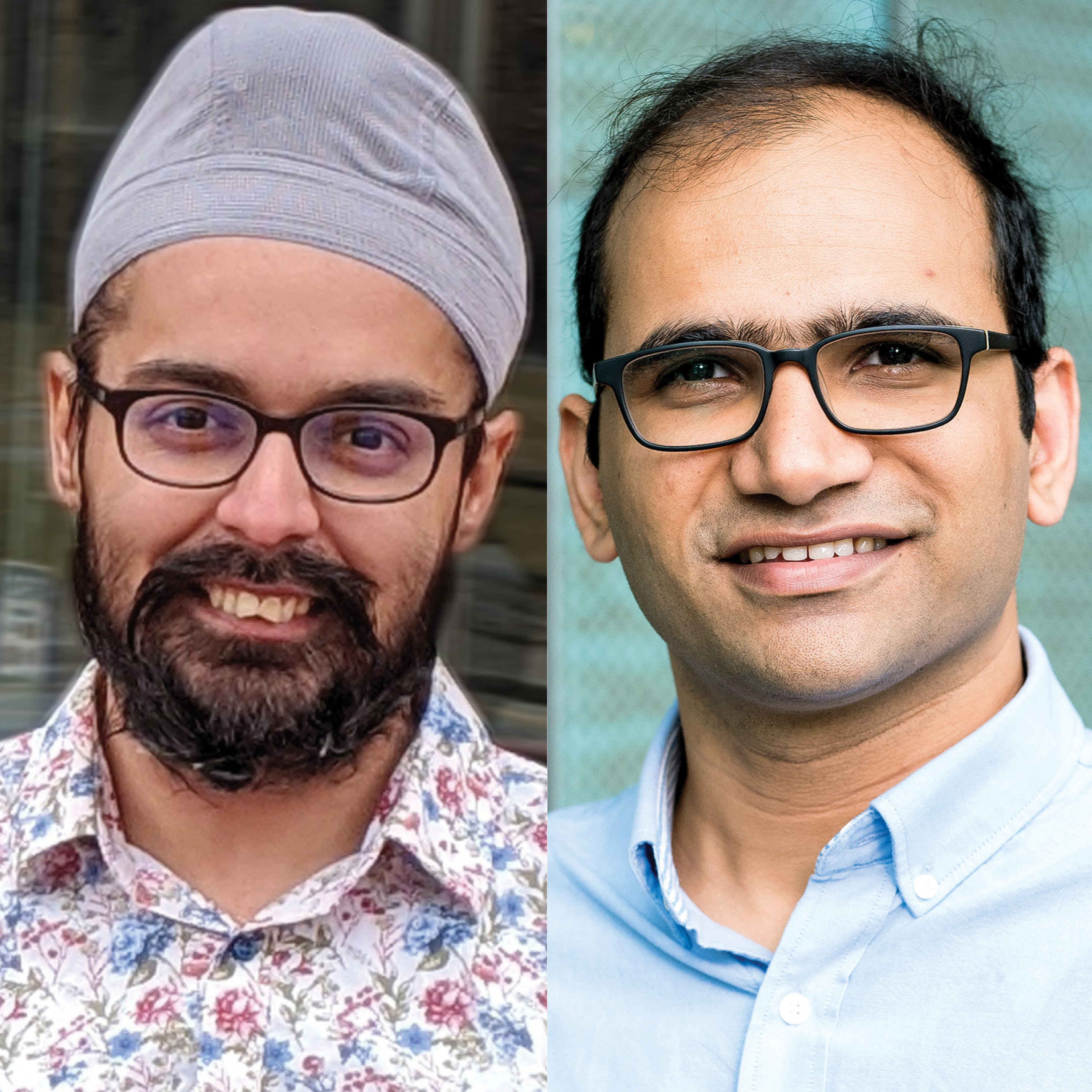 Gagandeep Singh in a floral print shirt (left) and Deepak Vasisht in a blue suit.