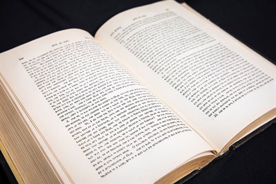 A close-up of the Deseret Alphabet characters used in the 1869 Book of Mormon that was recently acquired by the Rare Book and Manuscript Library.