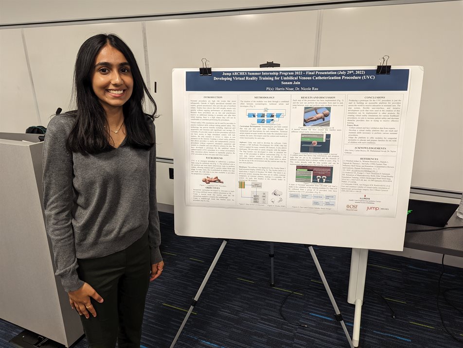 Statistics &amp;amp;amp; Computer Science student Sonam Jain stands in front of her research poster.
