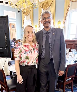 Left to right: Congresswoman Nikki Budzinski and Vikram Adve