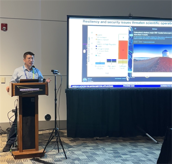 Phuong Cao presenting on security attacks targeting HPC at 2023 ACM/IEEE Supercomputing Conference.